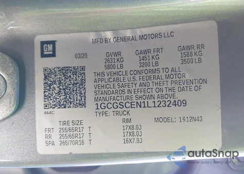 2020 Chevrolet Colorado 2Wd Short Box Lt z USA, uszkodzony, nr VIN 1GCGSCEN1L1232409